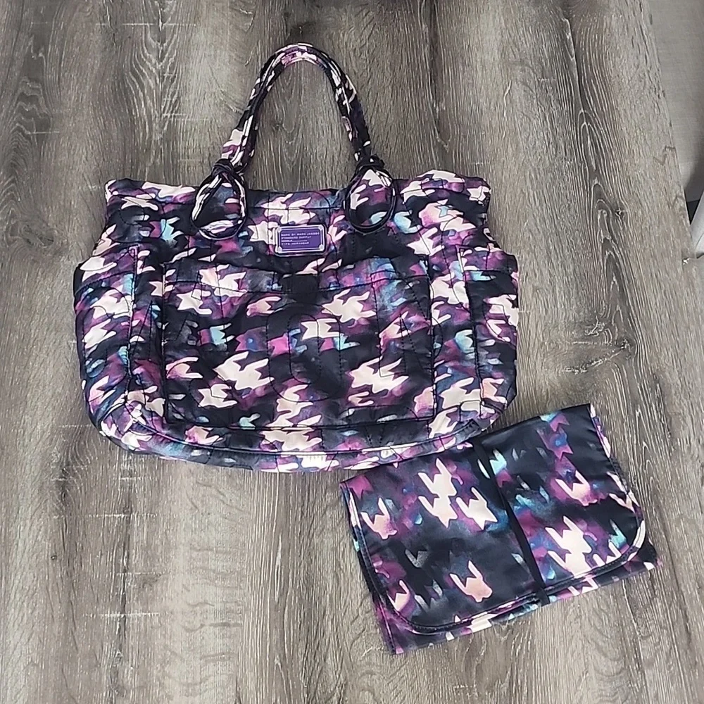 MARC by Marc Jacobs Pretty Nylon Eliz-A-Baby Diaper Bag, Black & Purple Multi
